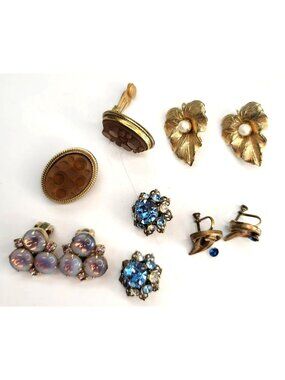 Vintage Glam Earrings Clip-on Screw Back Collection Five Pair Boho Cottage Ct555